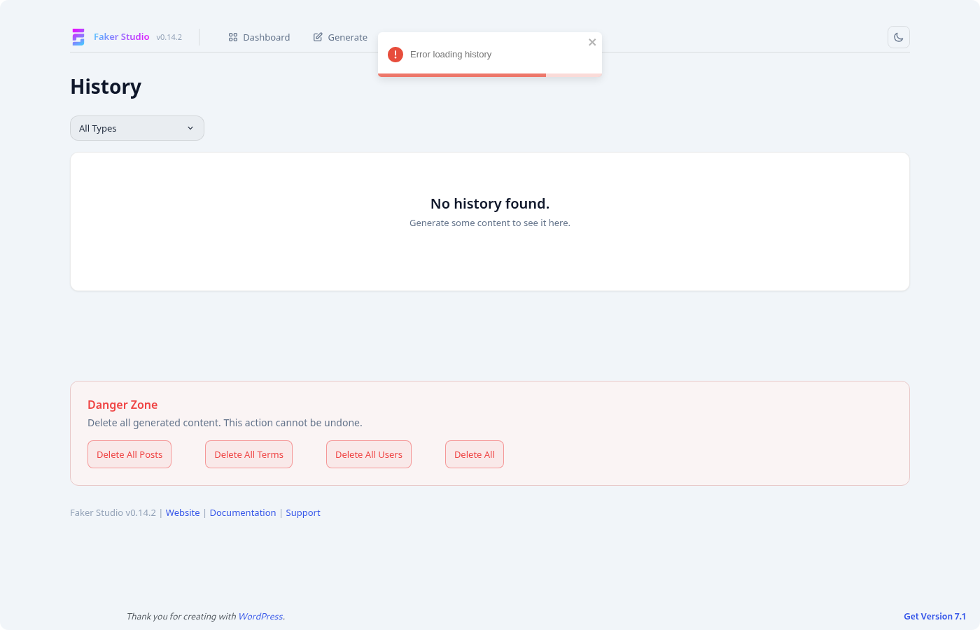 History page overview