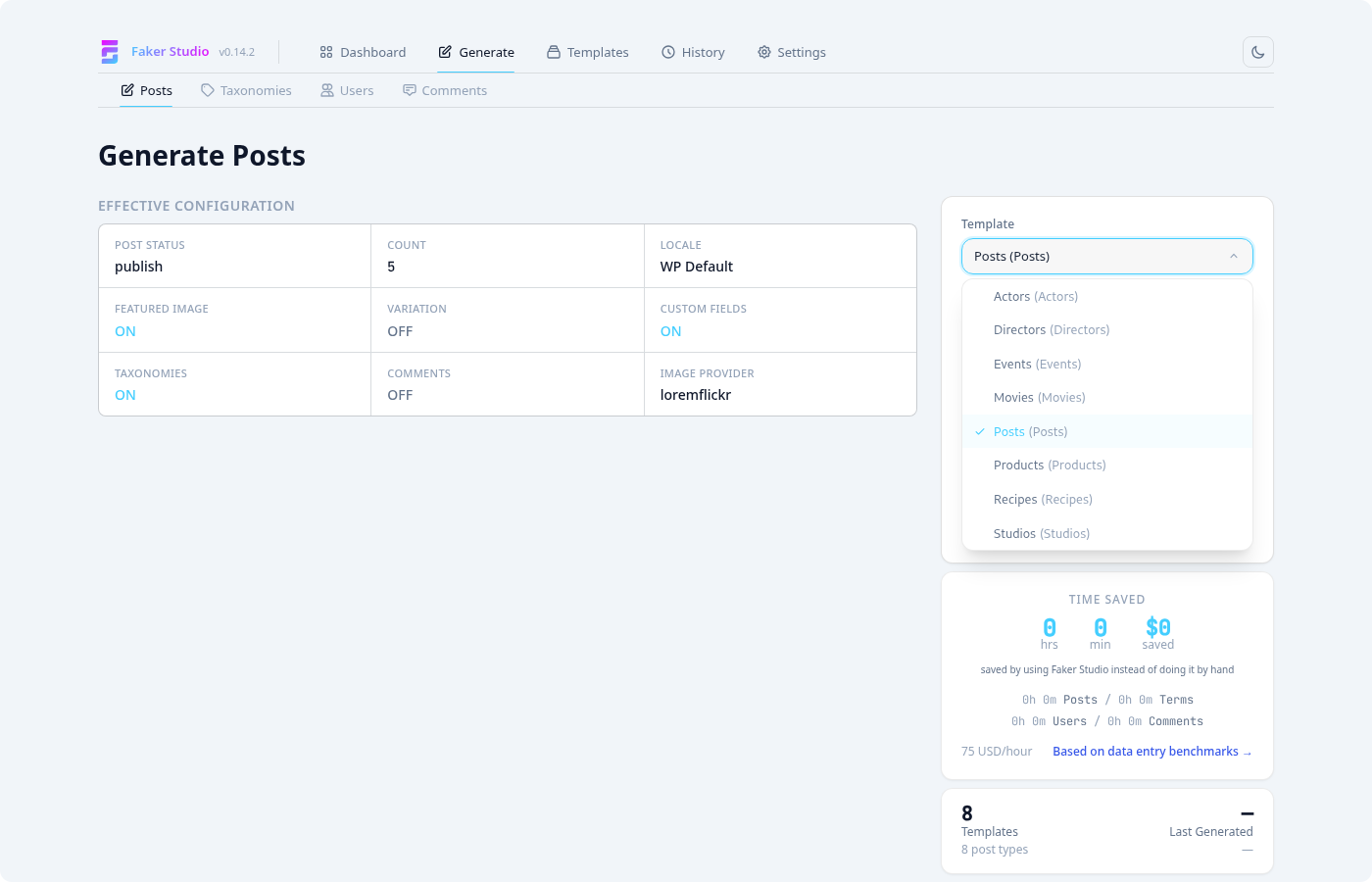 Post type selector dropdown