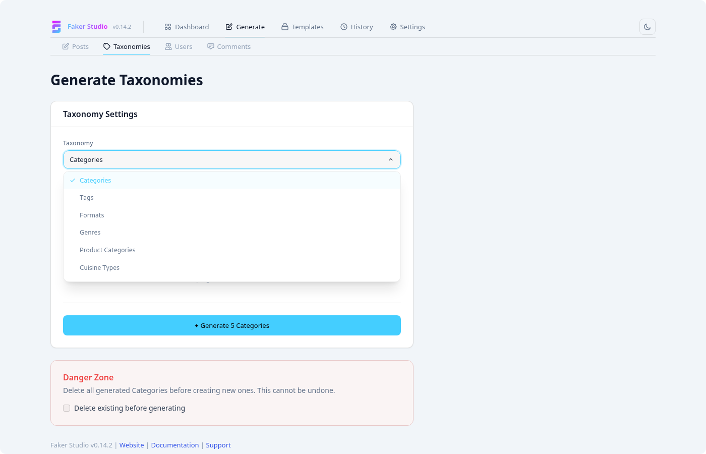 Taxonomy selector dropdown