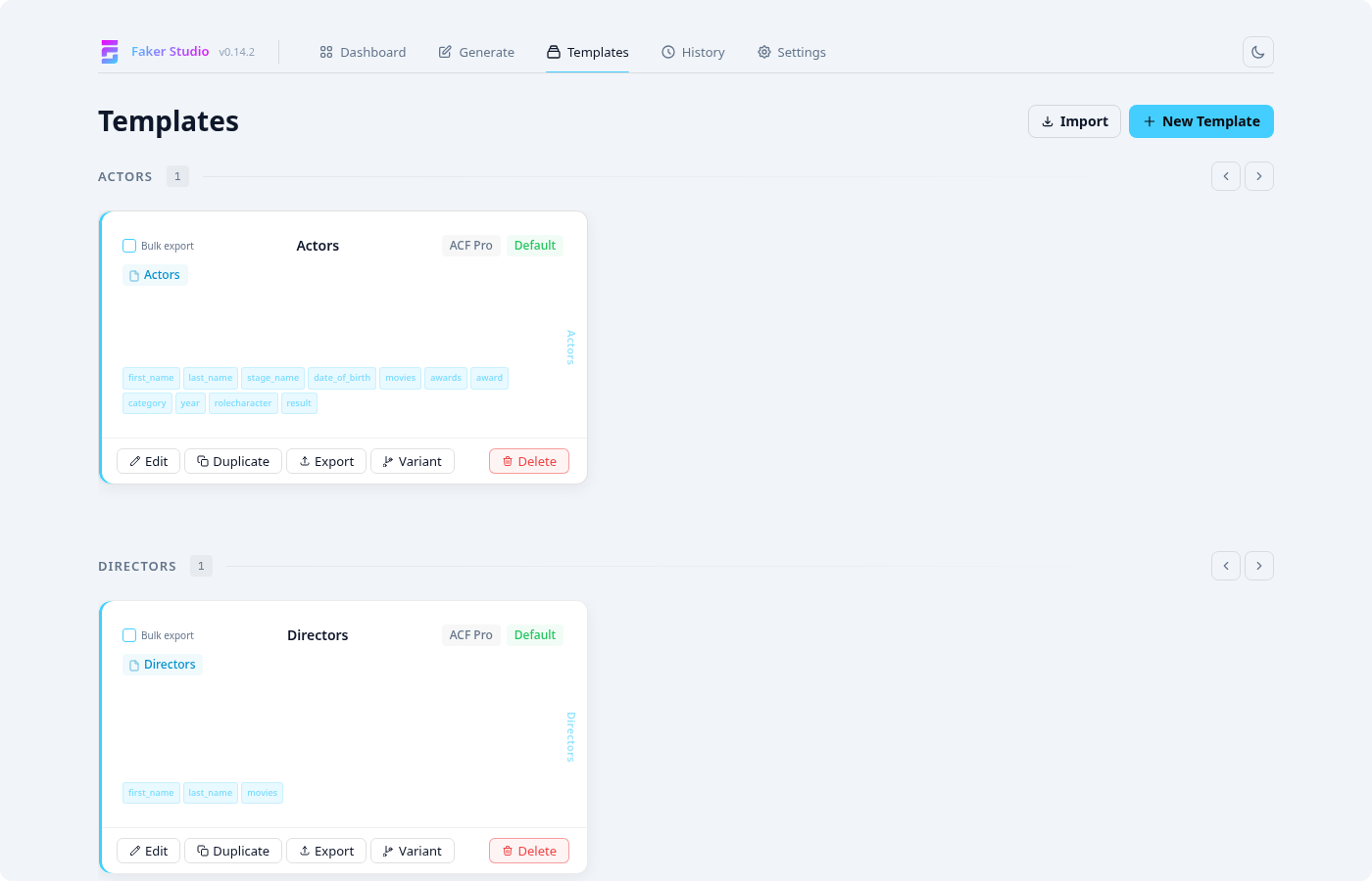 Templates list overview