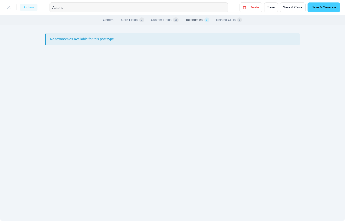 Template taxonomy settings