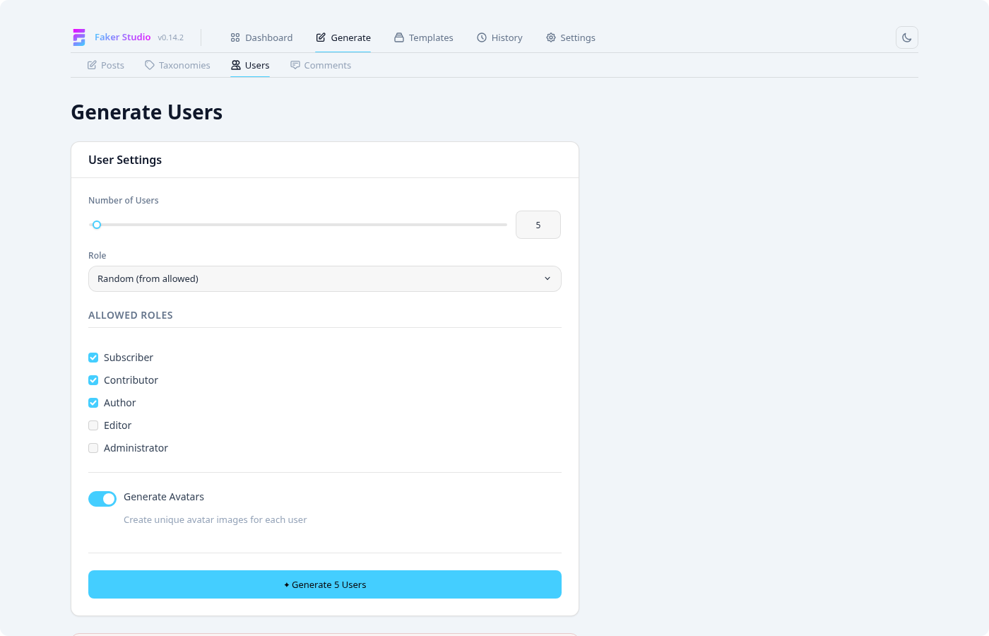 User generation page