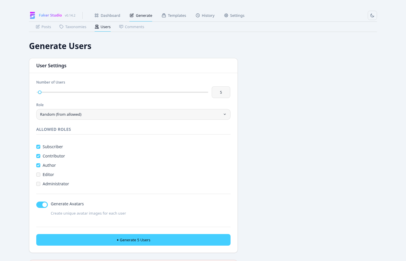 User role selection options