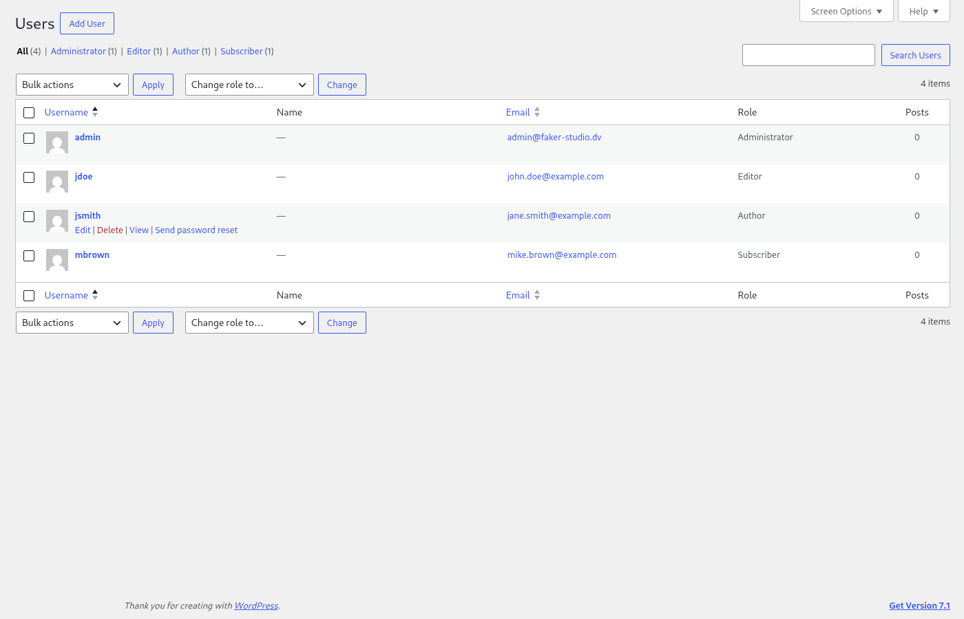 Generated users in WordPress