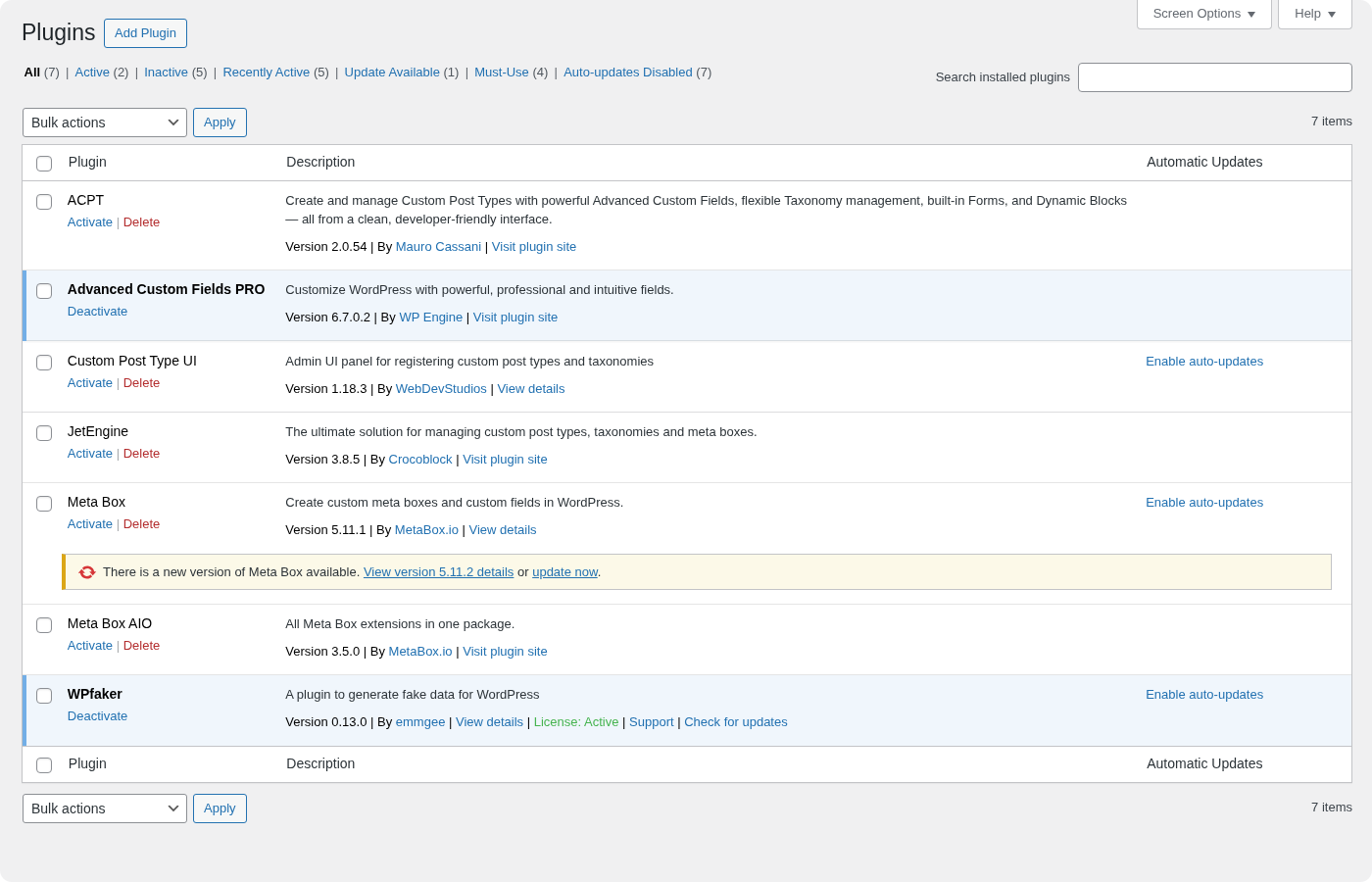 WordPress plugins page with Faker Studio