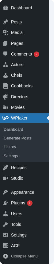 Faker Studio sidebar navigation