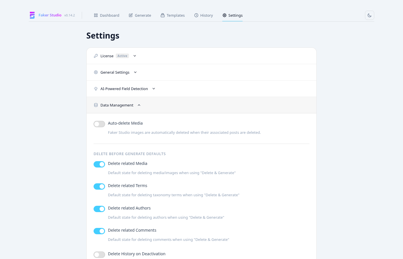 Data management settings