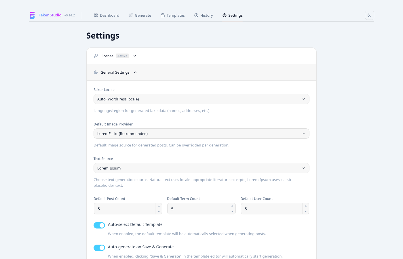 General settings section