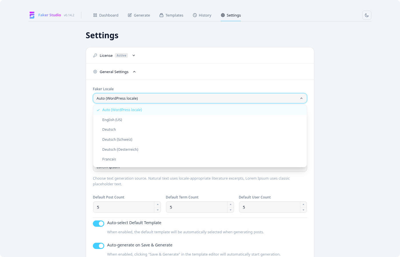 Locale selection dropdown